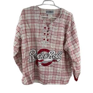 E'Sleep pajama top Red Plaid Women's rock n roll vintage 90s long sleeve L